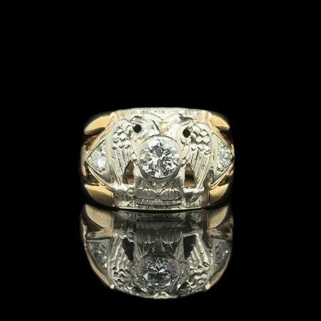 .75ct. Diamond Vintage Gents Masonic Ring White & Yellow Gold - J42750