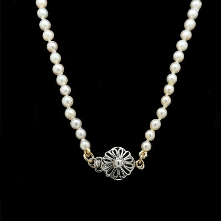 Akoya Cultured Pearl Vintage Necklace White & Yellow Gold - J42752