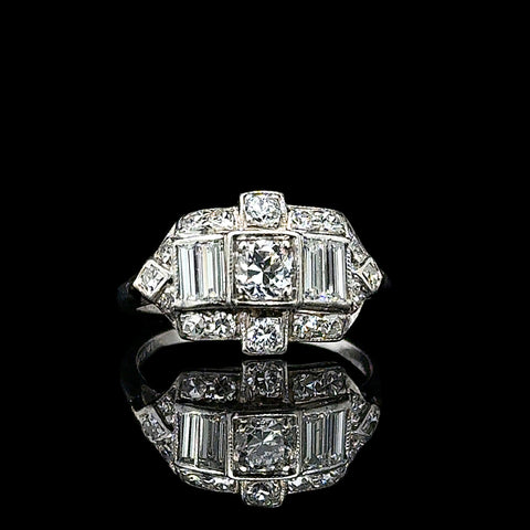 Art Deco .67ct. T.W. Diamond Antique Engagement - Fashion Ring Platinum - J42760