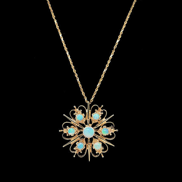 1.00ct. T.W. Natural Opal Yellow Gold Vintage Necklace - Brooch- J42761