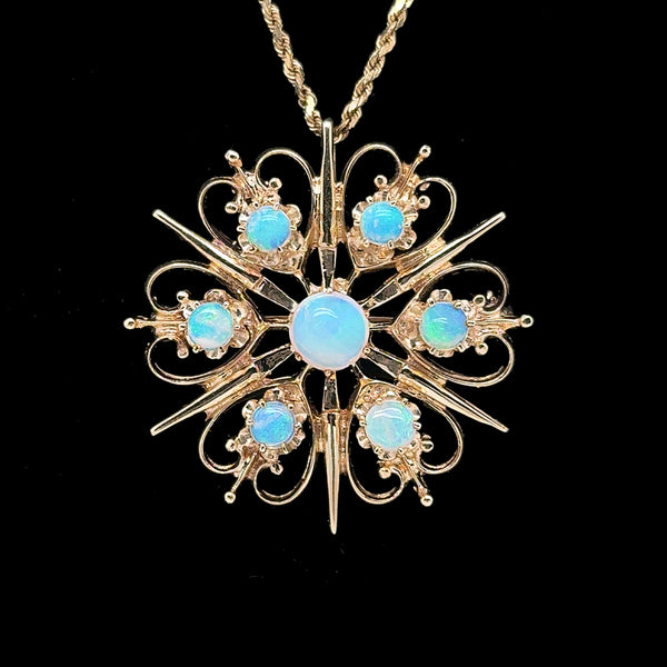 1.00ct. T.W. Natural Opal Yellow Gold Vintage Necklace - Brooch- J42761