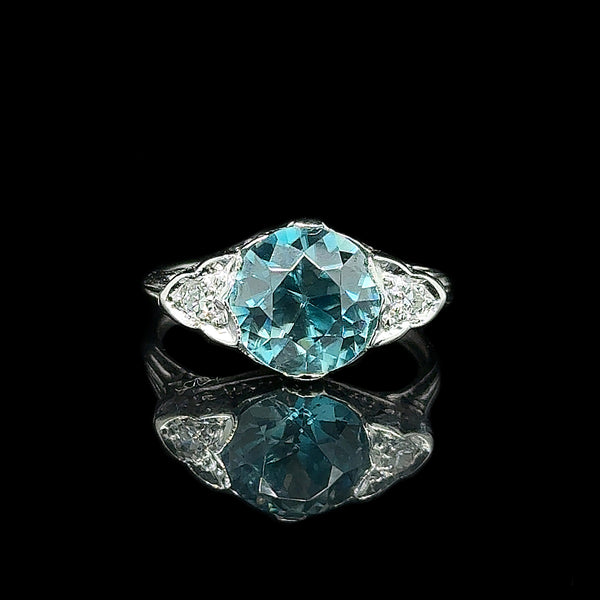 Art Deco 3.25ct. Zircon & Diamond Antique Engagement - Fashion Ring 18K White Gold - J42772