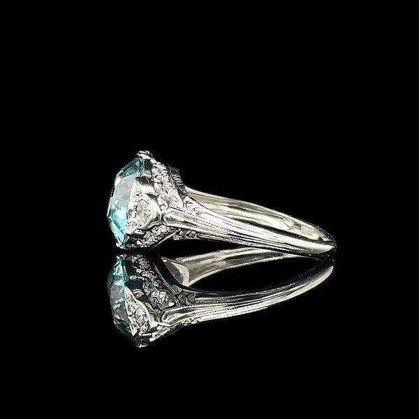 Art Deco 3.25ct. Zircon & Diamond Antique Engagement - Fashion Ring 18K White Gold - J42772