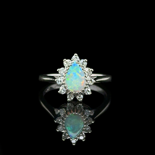 .33ct. Opal and .25ct. T.W. Diamond Vintage Engagement - Fashion Ring White Gold - J42776