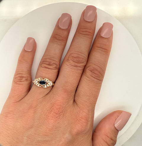 .50ct. Sapphire & .33ct. T.W. Diamond Estate Wedding - Fashion Ring Yellow Gold - J42784