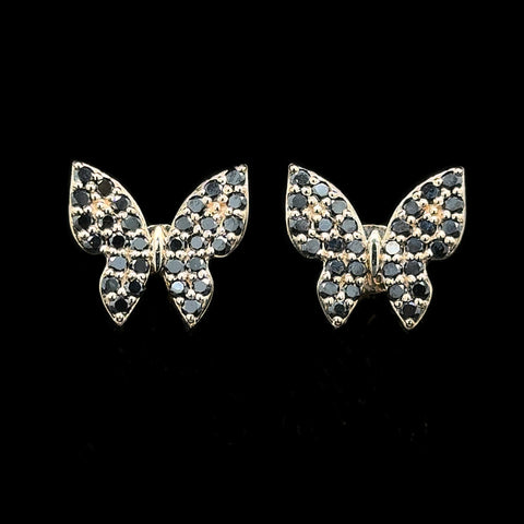 1.00ct. T.W. Black Diamond Butterfly Estate Earrings Rose Gold - J42795