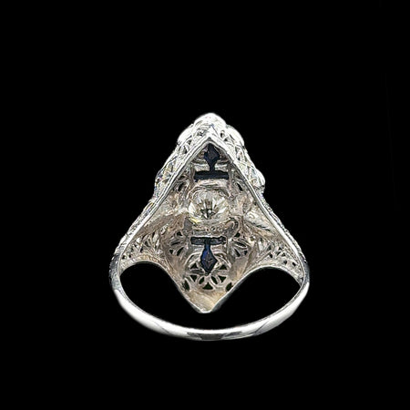 Art Deco .53ct. Diamond & .33ct. T.W. Sapphire Antique Engagement - Fashion Ring 18K White Gold - J42804