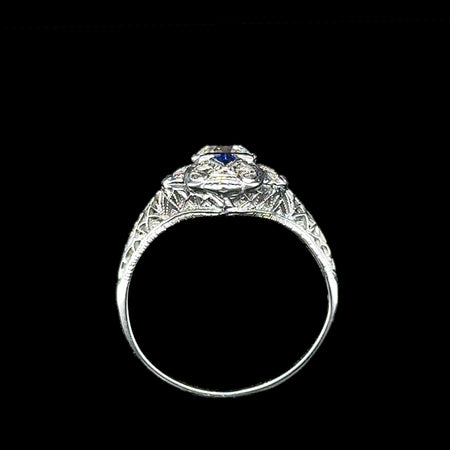 Art Deco .53ct. Diamond & .33ct. T.W. Sapphire Antique Engagement - Fashion Ring 18K White Gold - J42804