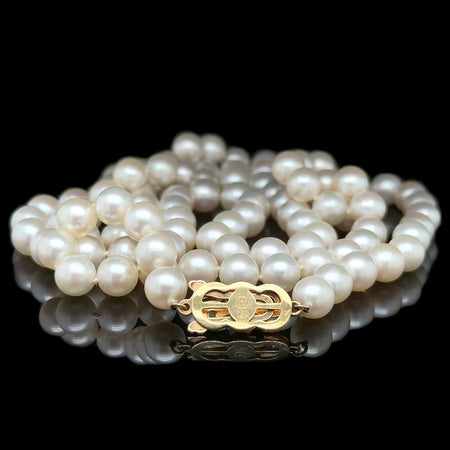 7mm-8mm Mikimoto Akoya Cultured Pearl Estate Necklace 18K Yellow Gold - J42813