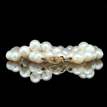 7mm-8mm Akoya Cultured Pearl Estate Necklace 14K Yellow Gold - J42815