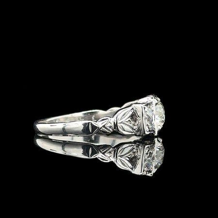Art Deco .96ct. T.W. 3-Stone Diamond Antique Engagement - Fashion Ring White Gold - J42822