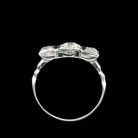 Art Deco .96ct. T.W. 3-Stone Diamond Antique Engagement - Fashion Ring White Gold - J42822