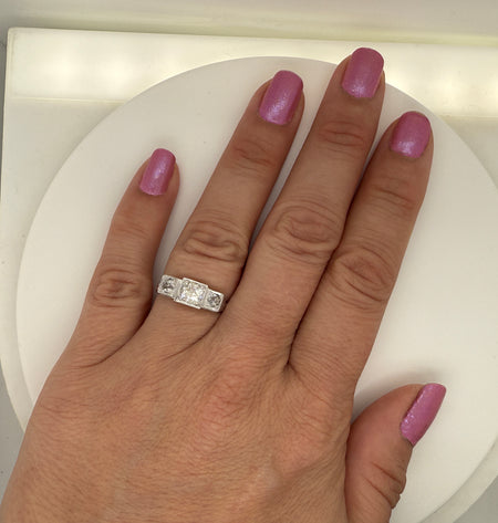 Art Deco .96ct. T.W. 3-Stone Diamond Antique Engagement - Fashion Ring White Gold - J42822