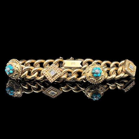.60ct. T.W. Turquoise & Diamond Vintage Bracelet Yellow Gold - J42928
