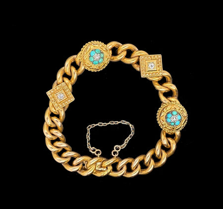 .60ct. T.W. Turquoise & Diamond Vintage Bracelet Yellow Gold - J42928