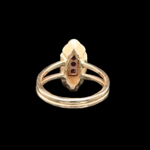 Art Deco .10ct. T.W. Ruby & Seed Pearl Antique Wedding - Fashion Ring Yellow Gold - J42930