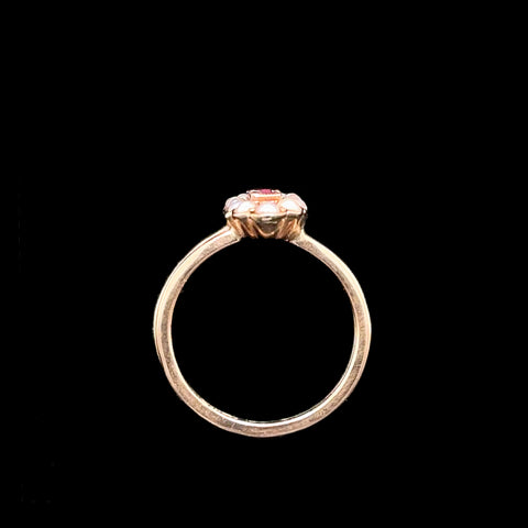 Art Deco .10ct. T.W. Ruby & Seed Pearl Antique Wedding - Fashion Ring Yellow Gold - J42930