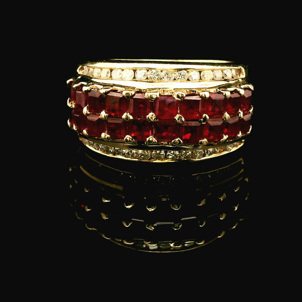 1.00ct. T.W. Ruby & Diamond Vintage Wedding - Fashion Ring Yellow Gold - J42945