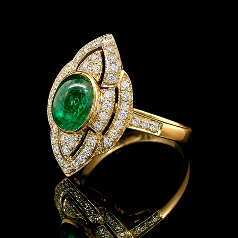 3.00ct. Emerald & Diamond Estate Wedding - Fashion Ring Yellow Gold & Platinum - J42990