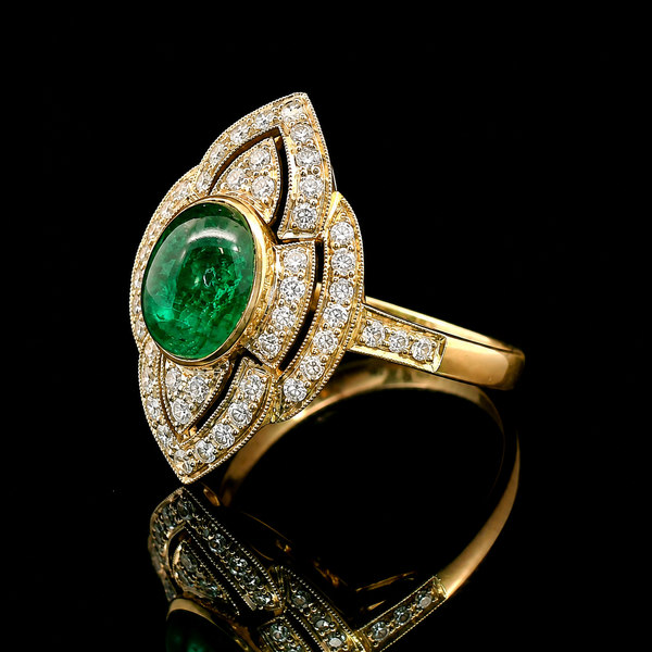 3.00ct. Emerald & Diamond Estate Wedding - Fashion Ring Yellow Gold & Platinum - J42990
