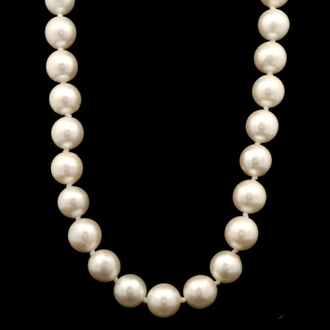 8.0-8.5mm Akoya Cultured Pearl & Emerald Estate Necklace Yellow Gold -J43059