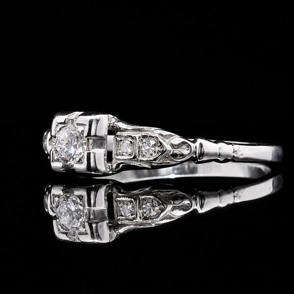 .10ct. Diamond Vintage Engagement - Fashion Ring 18K White Gold - J43190