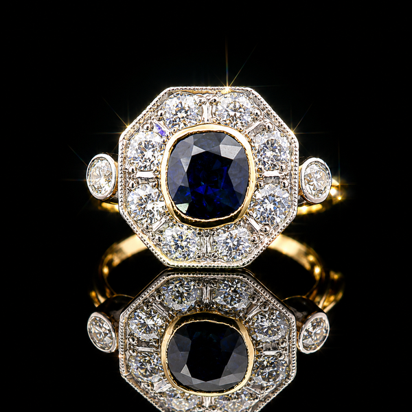 Edwardian 1.15ct. Sapphire & Diamond Antique Engagement - Fashion Ring YG/PL - J43222