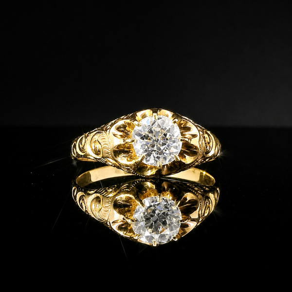 Edwardian 1.00ct. Diamond Antique Engagement - Fashion Ring Yellow Gold - J43236