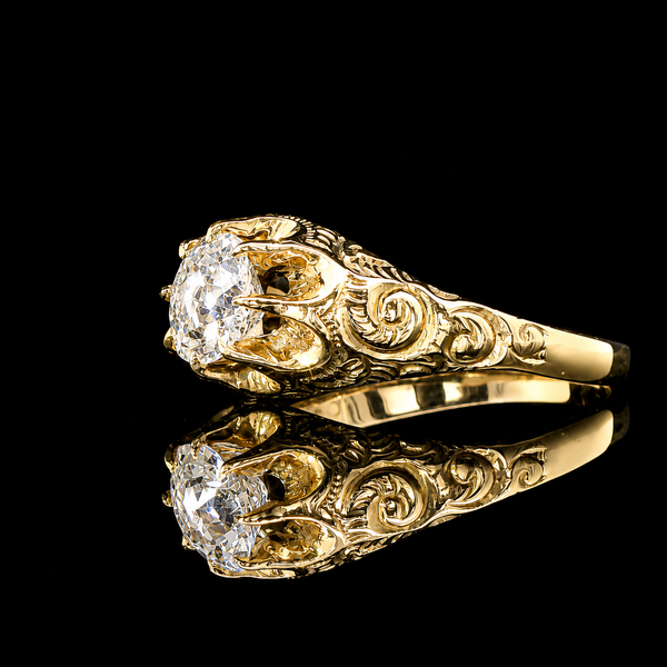 Edwardian 1.00ct. Diamond Antique Engagement - Fashion Ring Yellow Gold - J43236
