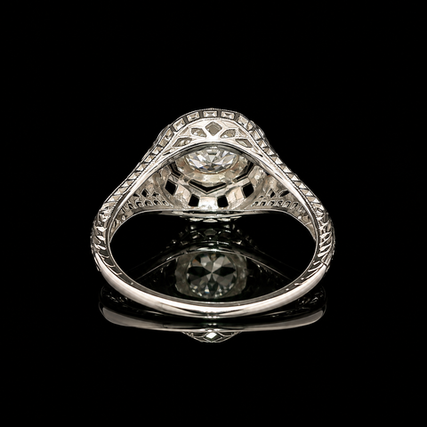 Art Deco .60ct. Diamond & Sapphire Antique Engagement Ring White Gold- J43242