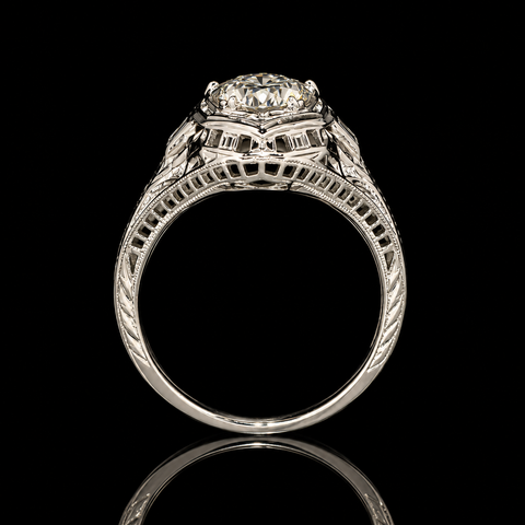 Art Deco .60ct. Diamond & Sapphire Antique Engagement Ring White Gold- J43242