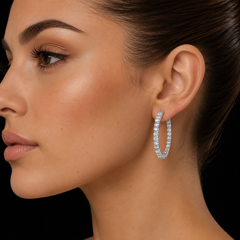 6.00ct. T.W. Inside-Outside Diamond Hoop Estate Earrings White Gold - J43253