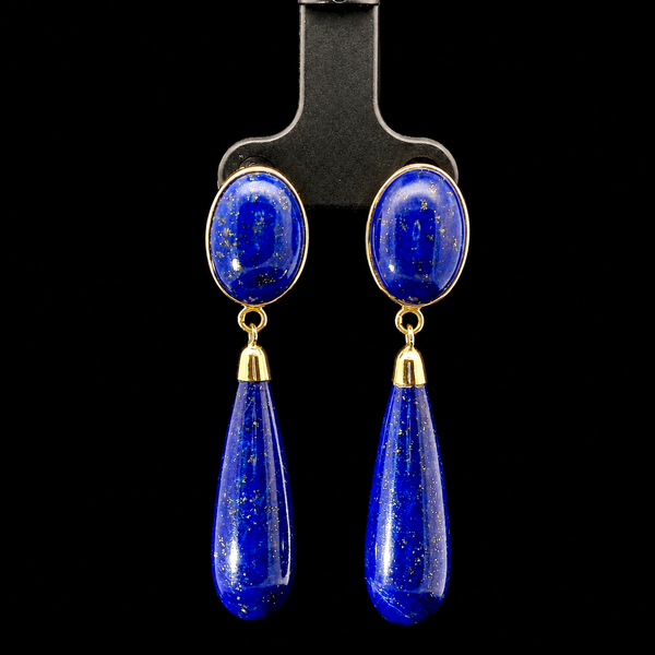 Lapis Lazuli Estate Dangle Earrings Yellow Gold - J43265