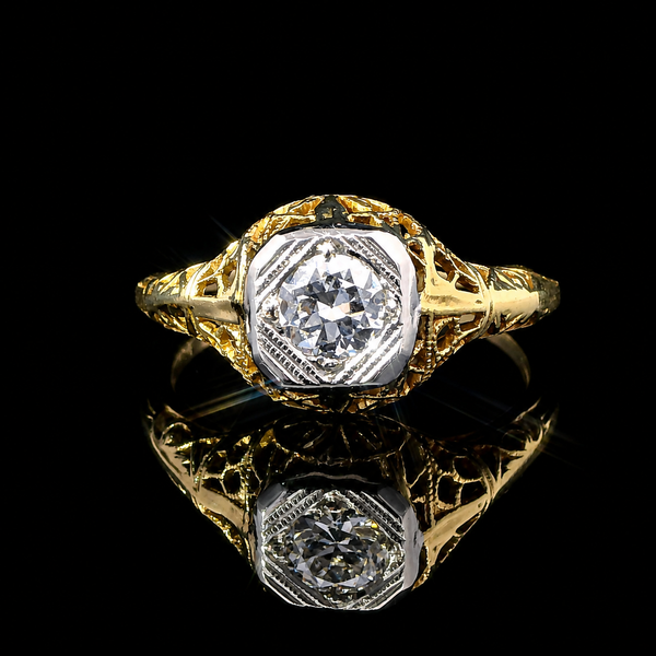 .36ct. Diamond Vintage Engagement - Fashion Ring Yellow & White Gold - J43272