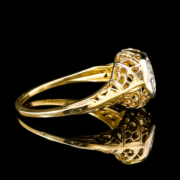 .36ct. Diamond Vintage Engagement - Fashion Ring Yellow & White Gold - J43272