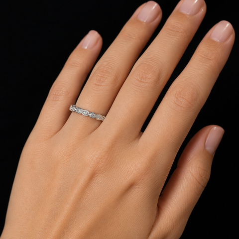 Art Deco .75ct. T.W. Diamond Antique Wedding - Eternity Band Platinum - J43276