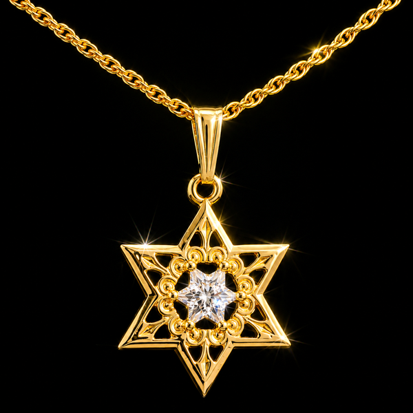 .03ct. Diamond Star of David Estate Necklace Yellow & White Gold - J43285
