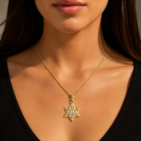.03ct. Diamond Star of David Estate Necklace Yellow & White Gold - J43285