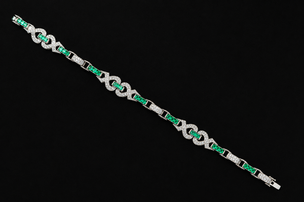 2.50ct. T.W. Diamond & Emerald Simulant Vintage Bracelet Platinum - J43294