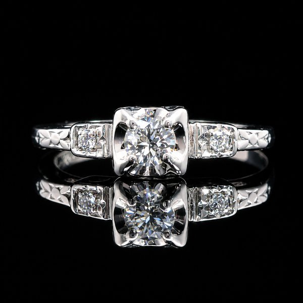 .18ct. Diamond Vintage Engagement - Fashion Ring White Gold - J44006