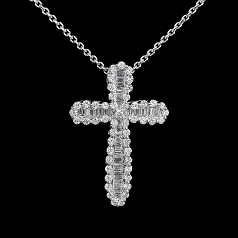 1.25ct. T.W. Diamond Estate Cross Necklace 18K White Gold - J44011