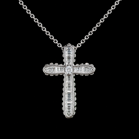 1.25ct. T.W. Diamond Estate Cross Necklace 18K White Gold - J44011