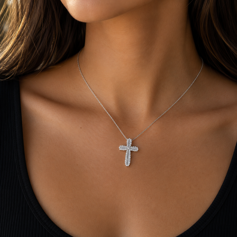 1.25ct. T.W. Diamond Estate Cross Necklace 18K White Gold - J44011