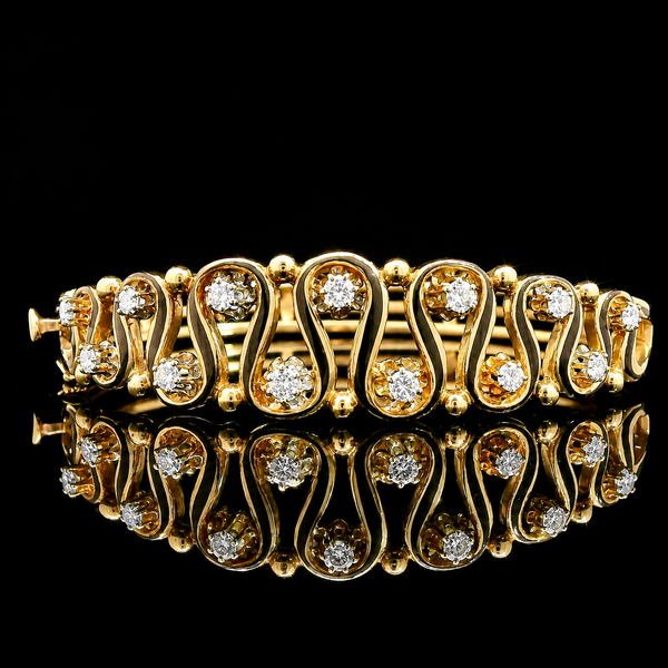 .50ct. T.W. Diamond & Enamel Vintage Bangle Bracelet - J44013