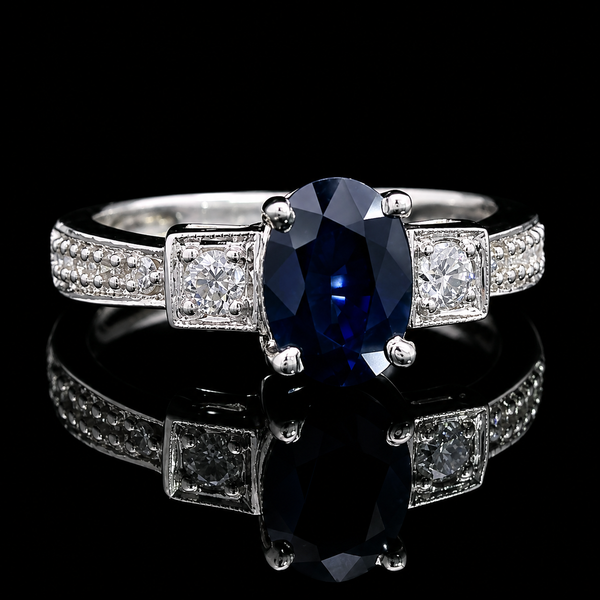 1.20ct. Sapphire & Diamond Estate Engagement - Fashion Ring White Gold - J44018