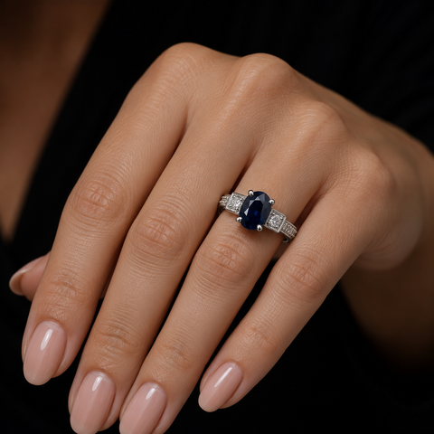 1.20ct. Sapphire & Diamond Estate Engagement - Fashion Ring White Gold - J44018