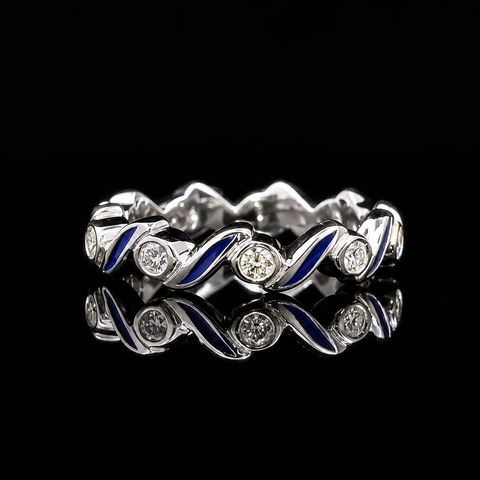 Hidalgo .33ct. T.W. Diamond & Enamel Estate Wedding - Eternity Band 18KWG - J44021