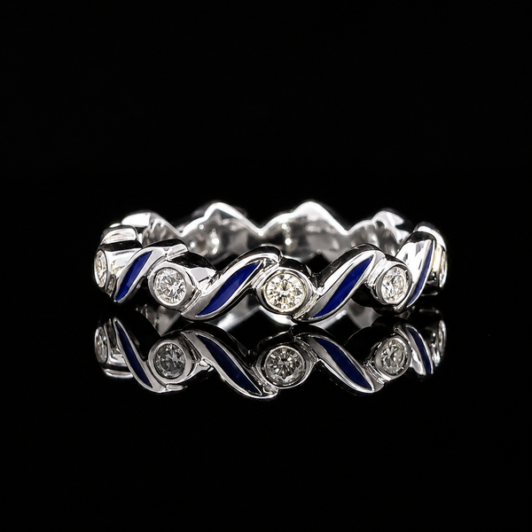 Hidalgo .33ct. T.W. Diamond & Enamel Estate Wedding - Eternity Band 18KWG - J44021