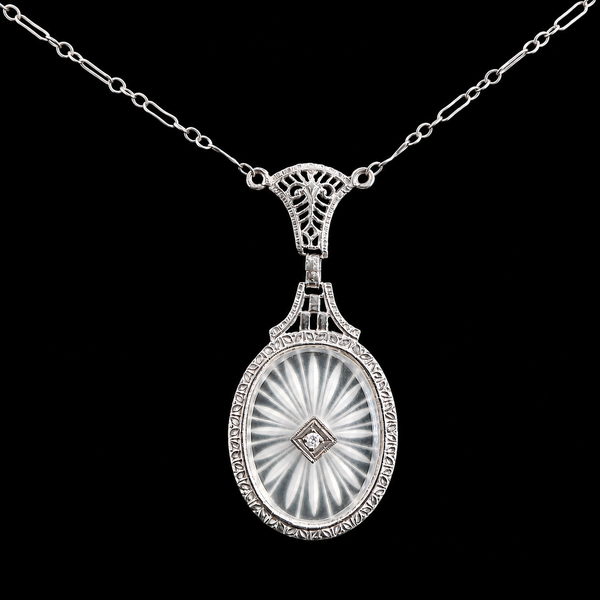 Quartz & Diamond Vintage Necklace White Gold - J44030