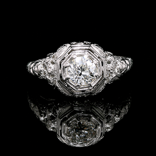 Art Deco .50ct. Diamond Antique Engagement - Fashion Ring White Gold - J44033
